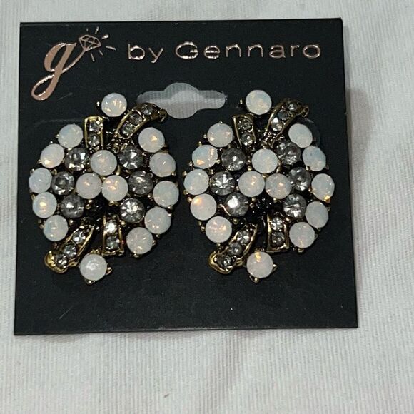 G by Gennaro Gray and Opal CZ Button Earrings - Picture 1 of 8